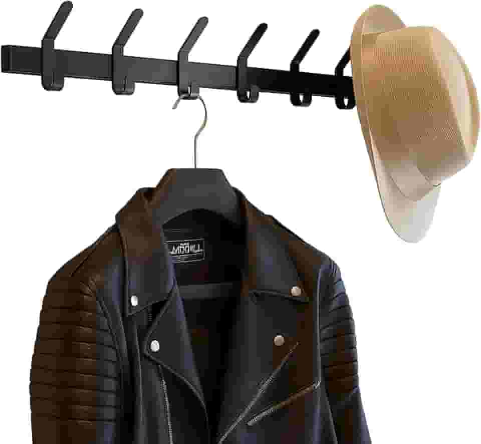 Brasforma Cabideiro de Parede, 6 Ganchos, Preto, Suporta 30kg, 66 x 6,2 x 9,7 cm, Aço Carbono