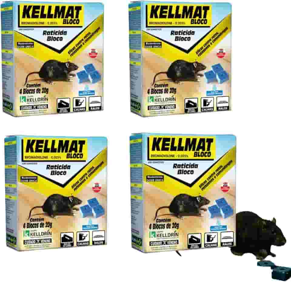 Kit 4 Und Kellmat Bloco Controle de Ratos Ratazanas e Camundongos (16 Blocos de 20g)