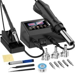 Ferro de Solda Termostática Inteligente, Ferro de solda 110v, Estação de Solda, Kit de Estação de Retrabalho de Ar Quente 2 em 1, Função de Ar Quente, Equipado com 3 Bicos de Ar Quente