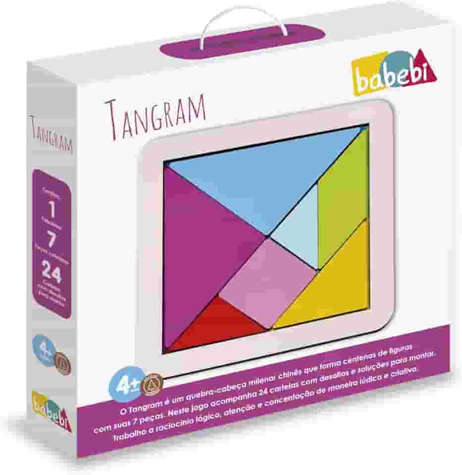 Quebra Cabeça Infantil De Madeira Tangram Educativo Colorido Babebi