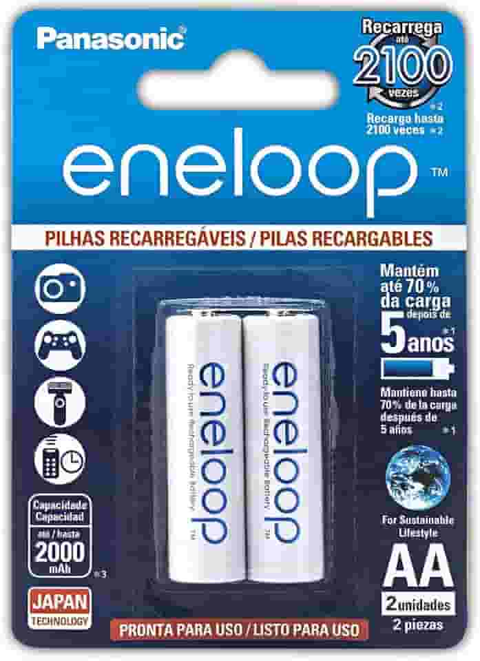 Pilha Recarregável Eneloop AA (Pequena), BK-3MCCE/2BB, Panasonic, Cartela com 2 unidades