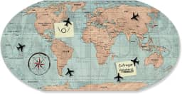 Painel Mapa Mundi Vintage 43x85cm, com ímãs, Mural Magnético, Quadro Metálico, para fixar Fotos, Recados - Geguton