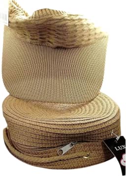 Bolsa de Praia em Palha, Bolsa Transversal Feminina com Viseira, Caramelo