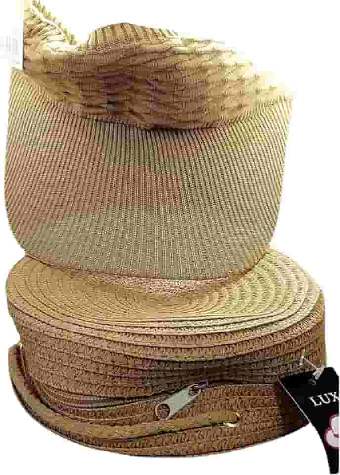 Bolsa de Praia em Palha, Bolsa Transversal Feminina com Viseira, Caramelo