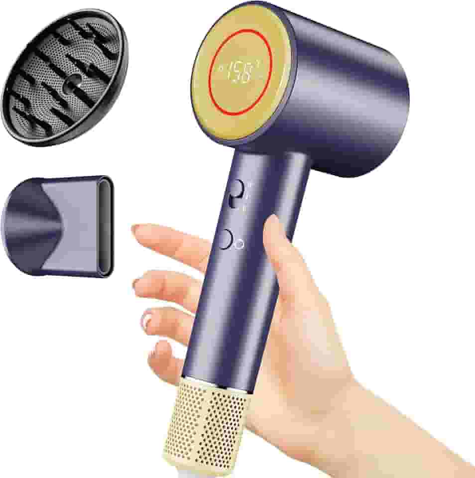 Secador De Cabelo Iônico Profissional Para Viagem - Difusor E Bico Controle Térmico Grosso/Fino, Silencioso Com Baixo Ruído (Azul)