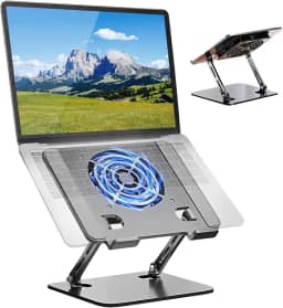 Cooler Notebook, Suporte para Notebook com Cooler, Base Refrigerada, Aço Carbono, Ajustável, Dobrável, Silicone Antiderrapante, Elevador Ergonômico (01)