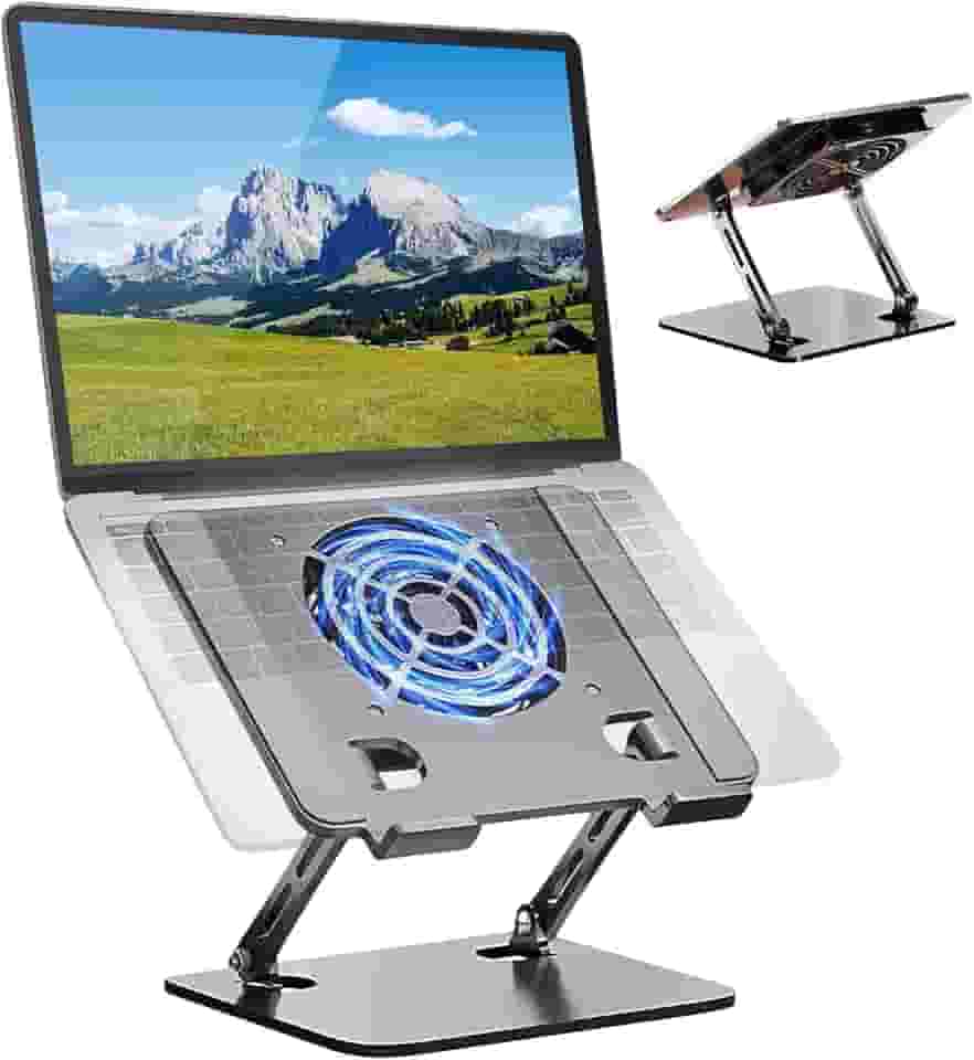 Cooler Notebook, Suporte para Notebook com Cooler, Base Refrigerada, Aço Carbono, Ajustável, Dobrável, Silicone Antiderrapante, Elevador Ergonômico (01)
