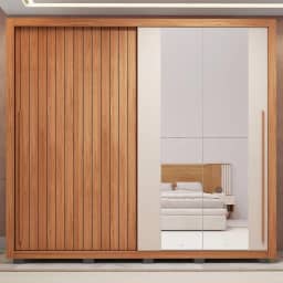 Guarda-roupa Casal Ripado com Espelhos 2 Portas e 4 Gavetas Suburban Espresso Móveis Freijó/Off White