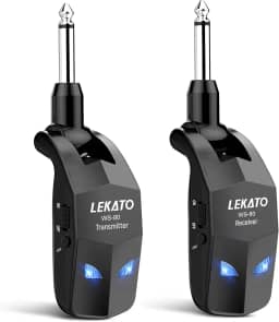 Sistema de guitarra LEKATO, receptor e transmissor sem fio de 2,4 GHz, recarregável, com 4 canais para instrumentos elétricos, guitarra elétrica e baixo