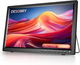 Desobry TV portátil de 15,7 polegadas com antena, TV pequena portátil com sintonizador ATSC, mini monitor LCD operado por bateria recarregável 1080p, suporte embutido, entrada HDMI, USB, entrada AV