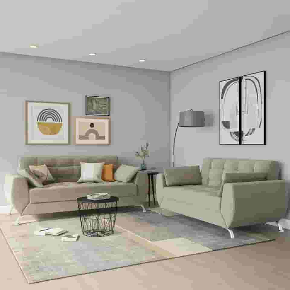 Conjunto de Sofá 2 e 3 Lugares Larissa Suede Bege