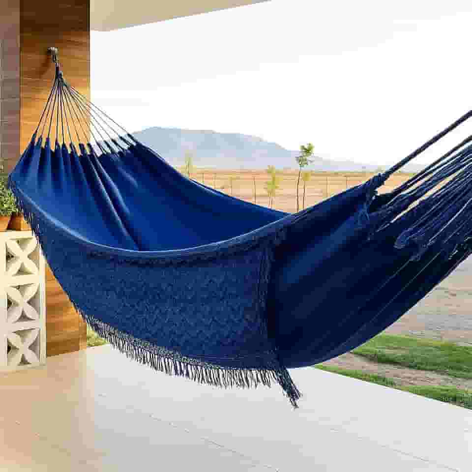 Rede de Descanso Jeans 100% Algodão 4,00x1,50m – Conforto, Qualidade e Durabilidade Dormir (Azul)