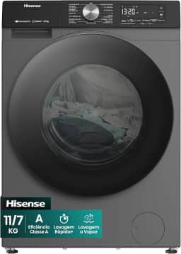 Hisense Lava e Seca, 11kg Lavagem/7kg Secagem, Wi-Fi, Steam, 13 Programas, Motor Inverter, Painel Touch, Titanium WD3S11-127V