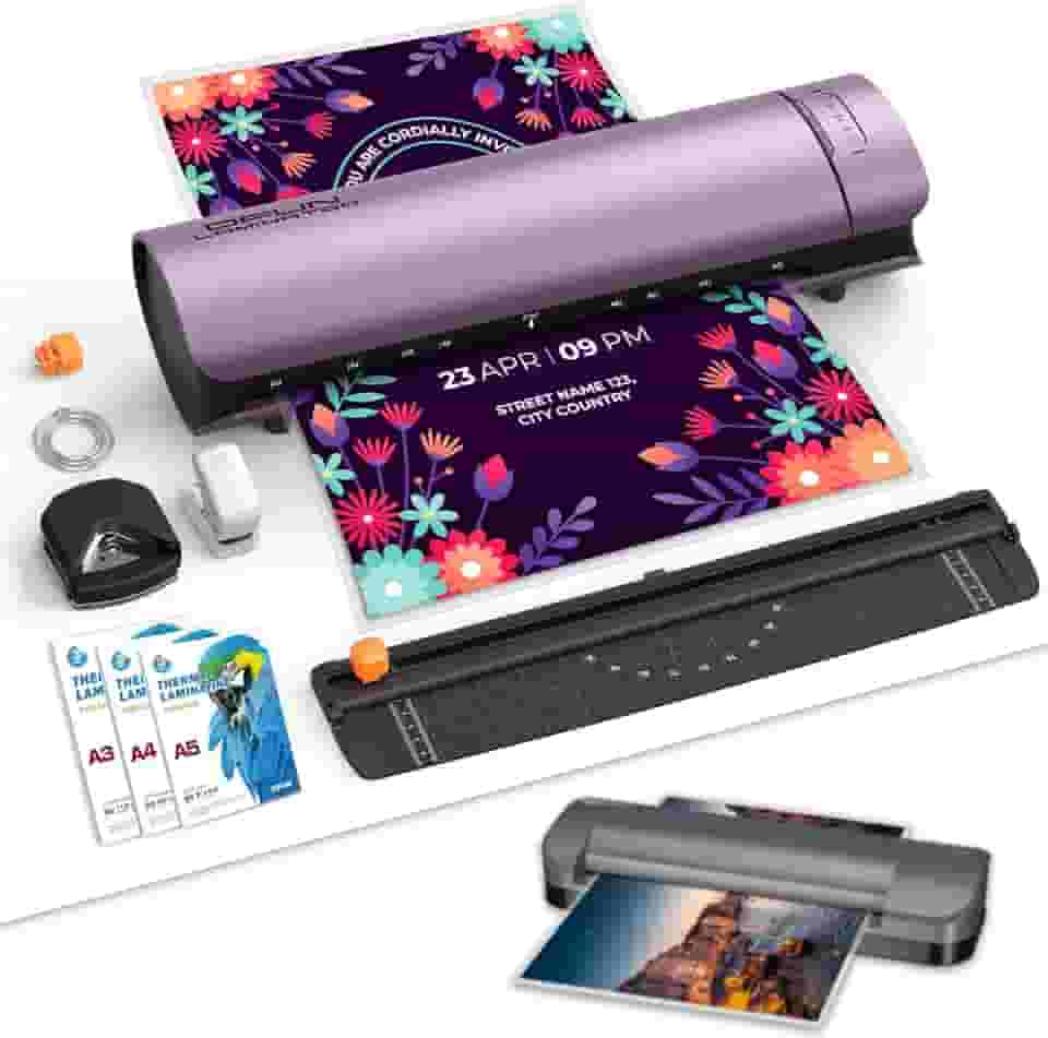 Plastificadora e Laminadora SL999 9 em 1 A3 Profissional 127V, Roxo, Com Corte, Cantos Arredondados, Encadernação e Modo Frio/Quente, Emplastificadora com Antiatolamento e Desligamento Automático
