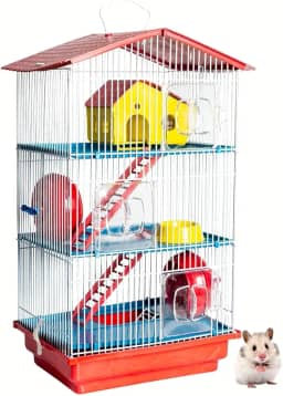 Gaiola de Hamster Desmontável Casa Teto Plástico 3 Andares Conforto Hamster (Vermelho)