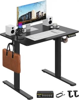 Mesa elétrica pequena de 81 cm x 61 cm com altura ajustável em pé, mesa ergonômica para trabalho, escritório, casa, computador, estação de trabalho