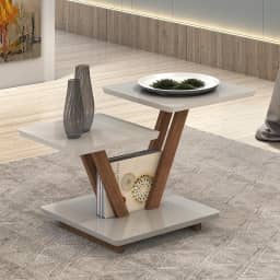 Mesa de Centro Laguna 2 Andares em MDF com Design Moderno Decorativo - Off White