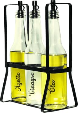 Galheteiro Garrafas de Vidro com Suporte, Conjunto de 3