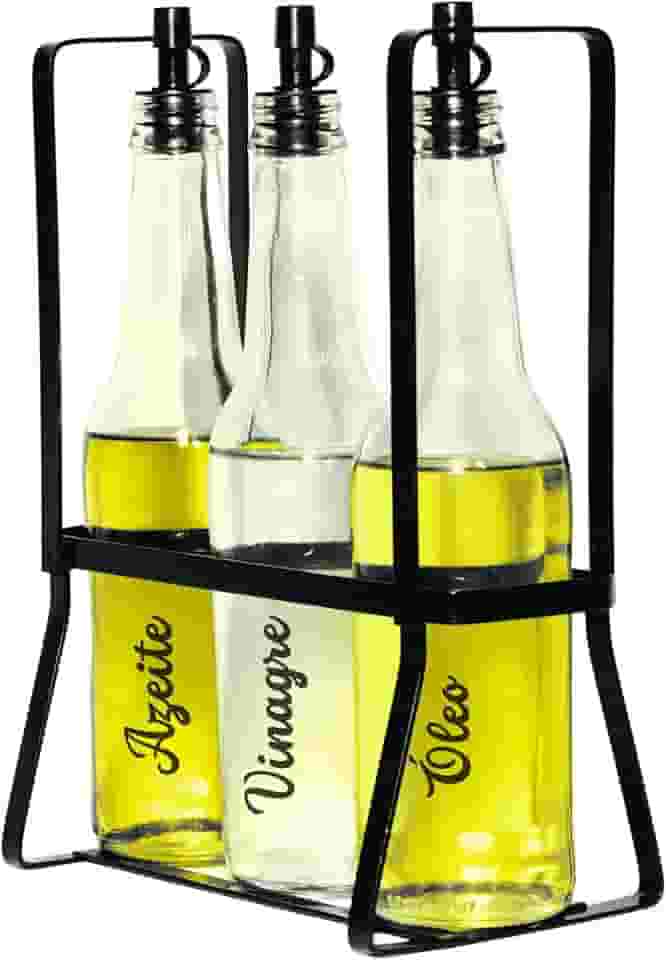 Galheteiro Garrafas de Vidro com Suporte, Conjunto de 3