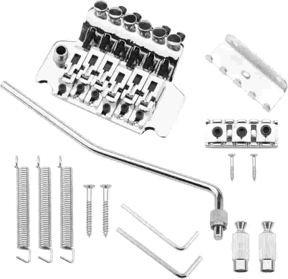 Guitarra elétrica cromada ponte Tremolo com barra dupla trava tipo Floyd Rose