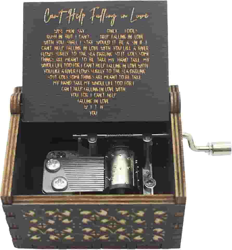 UNIQLED Caixa de Música Preta, de Manivela Vintage Esculpida em Madeira para Presente para o Amor, Namorado, Namorado, Marido, Esposa, Amantes de Aniversário, Dia dos Namorados, Aniversário