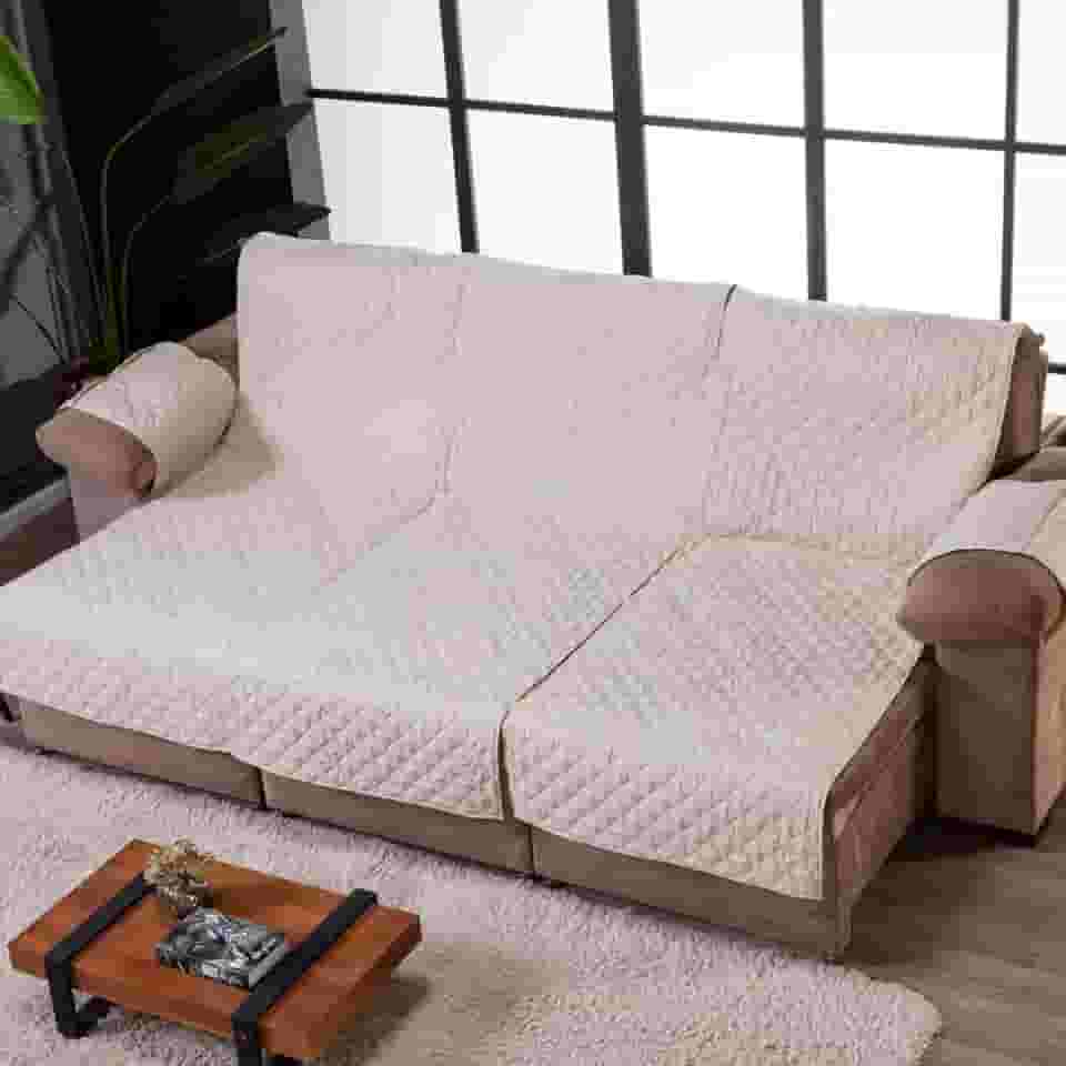 PROTETOR PARA SOFÁ RETRÁTIL E RECLINÁVEL DE 3 LUGARES DE 1 METRO CADA 3m x 2,40m COM BOLSO LATERAL (Bege)