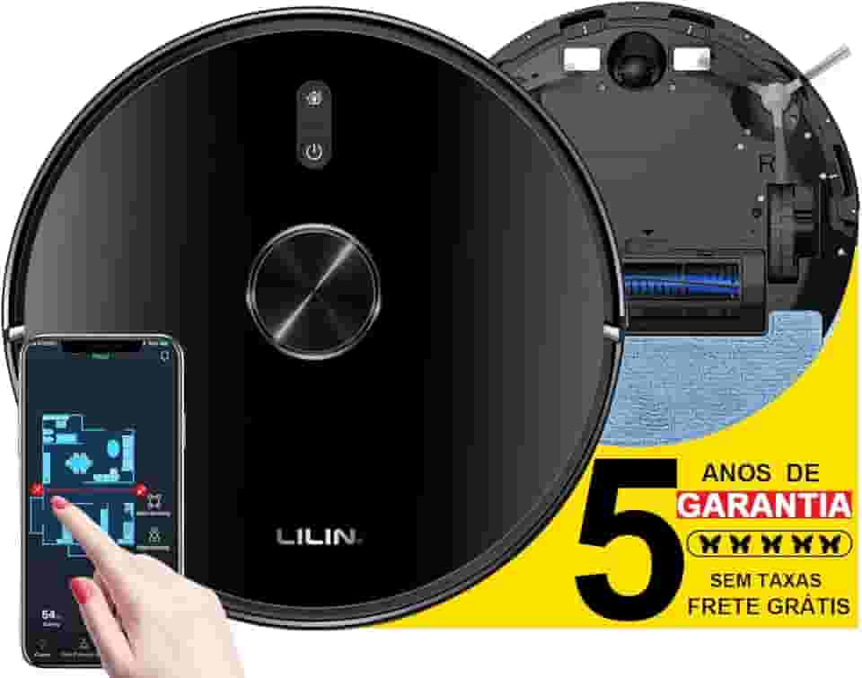 LILIN Robô aspirador de pó X6 com navegação LIDAR, 110/220V Bivolt, Aspirador e esfregão 3 em 1, Conexão WiFi, Salve vários mapas, Recarga automática e retoma a limpeza, Fronteira Virtua, Do Brasi