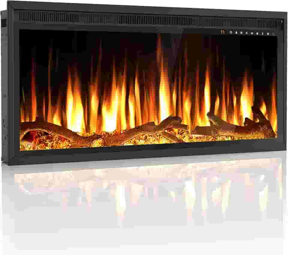 Riseon Aquecedor De Lareira Elétrico De 36 Polegadas, Embutido Na Parede E Linear, Com 13 Cores De Chama Ajustáveis E 5 Níveis De Brilho, Tela Sensível Ao Toque E Controle Remoto, 1500/750 W, Preto