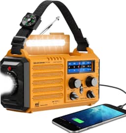Eoxsmile Rádio de emergência com alerta meteorológico NOAA – manivela solar de 5000 mAh portátil AM/FM rádio de ondas curtas, bateria recarregável, carregador USB, lanterna, alarme SOS para