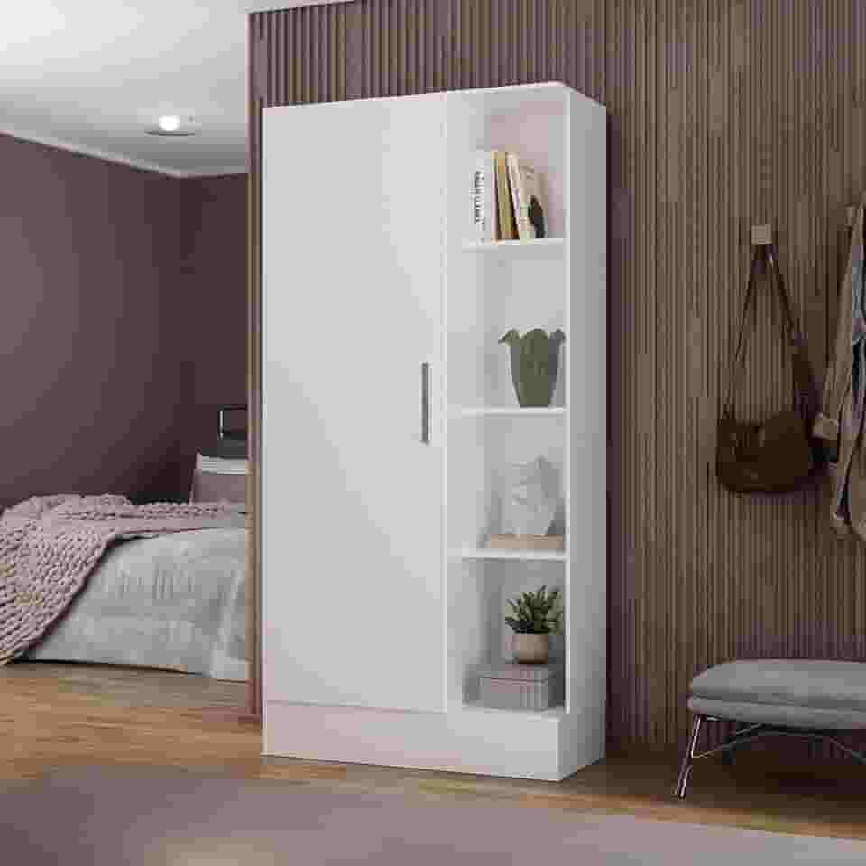 Armário Multiuso 1 Porta 7 Prateleiras Espresso Móveis Branco