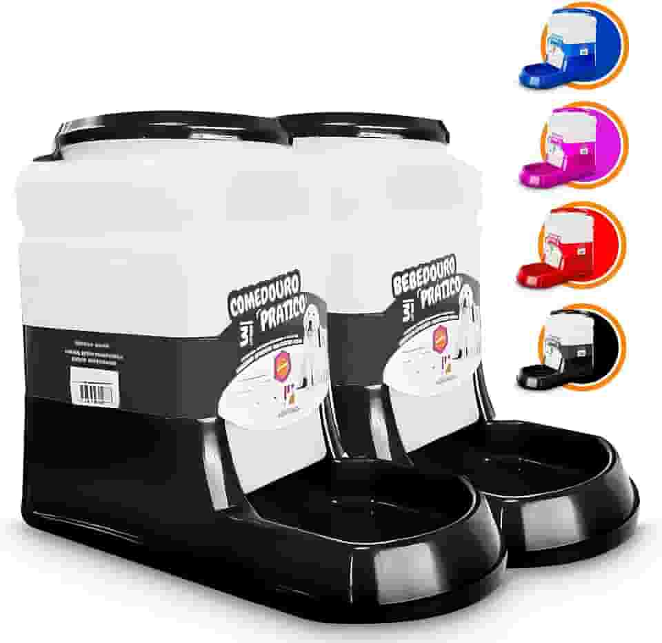 Kit Comedouro Bebedouro Automático Dispenser 3 Litros - Alvorada (Preto)
