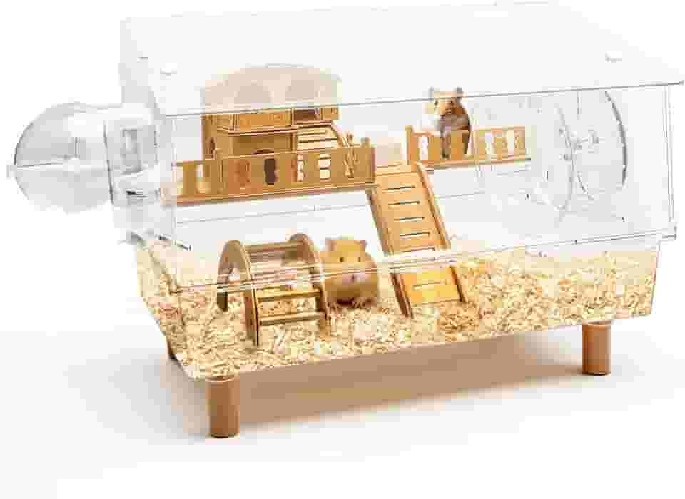 Kalolary Gaiola grande de acrílico para hamster, gaiolas de gerbil de 2 camadas com visualização totalmente transparente, casa de hamster aberta com todos os acessórios para hamster anão, gerbos