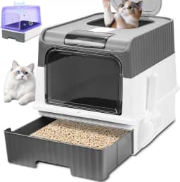 Botahan Caixa de Areia para Gatos, Grande, Cinza e Verde, com Luz UV e Purificador de Ar, Acessível em Um Só Sentido, Fechada, Ideal para Viagens