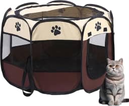 Cercadinho para Cachorros, Cercadinho Pet, Cercado Pet, Casinha para Cães e Gatos, Portátil e Dobrável, Tecido Impermeável Fácil de Montar e Transportar (Marrom)