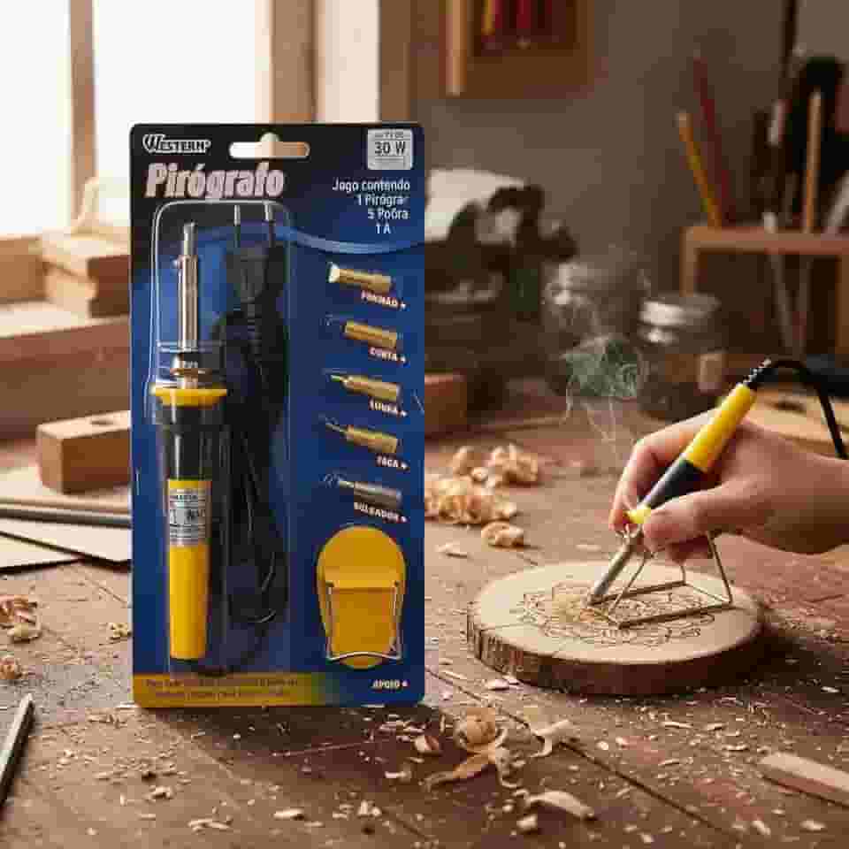 Western Pirógrafo Multifuncional, 30W, Amarelo e Preto, Kit com 5 Pontas para Gravação em Madeira, Couro, EVA, PVC, 127/220V (127V)