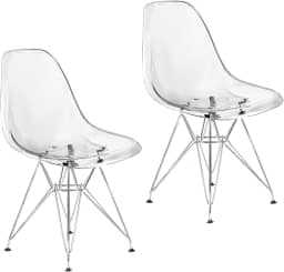 Kit 2 Cadeiras Eames Cristal Transparente Eiffel Base Metal Cromado - Lianto Decor