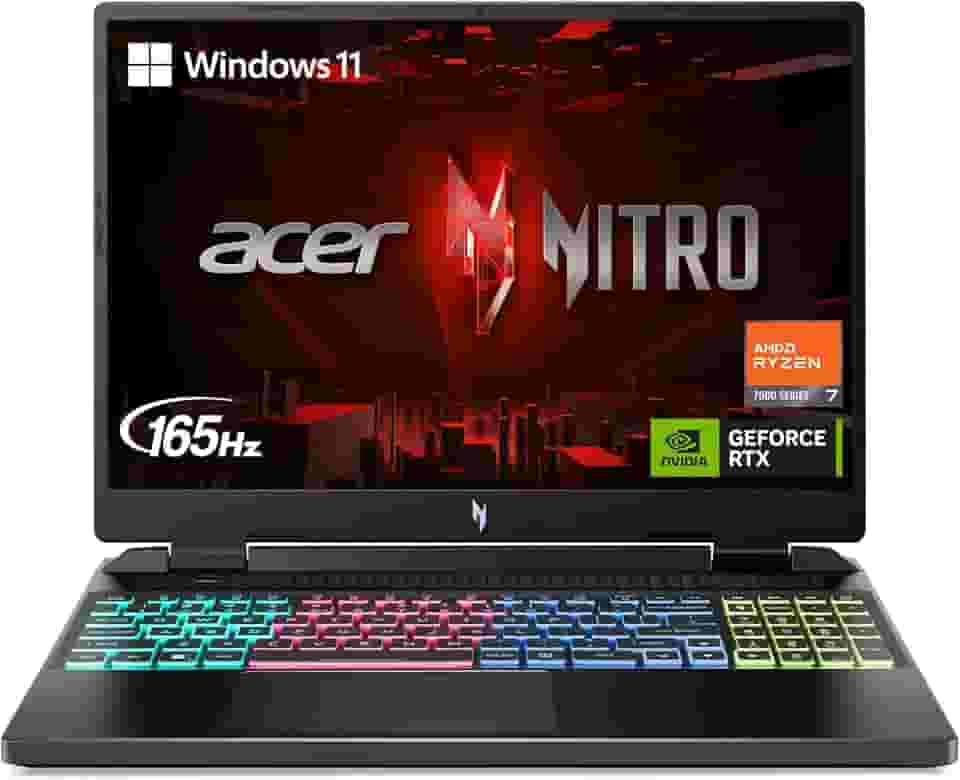 Acer Laptop para jogos Nitro 16 | CPU AMD Ryzen 7 7840HS OctaCore | GPU para laptop NVIDIA GeForce RTX 4050 | Tela IPS WUXGA 165Hz de 16 polegadas | DDR5 de 16 GB | SSD Gen 4 de 1 TB | WiFi 6E | KB