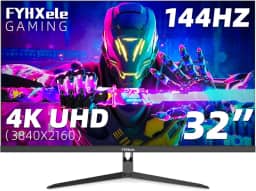 Monitor de jogos 4K de 32 polegadas, monitor IPS rápido UHD de 144 Hz, monitor de computador compatível com FreeSync, HDR400, 1ms, 100% sRGB, com DP, tipo C, HDMI 2.0/2.1, hub USB