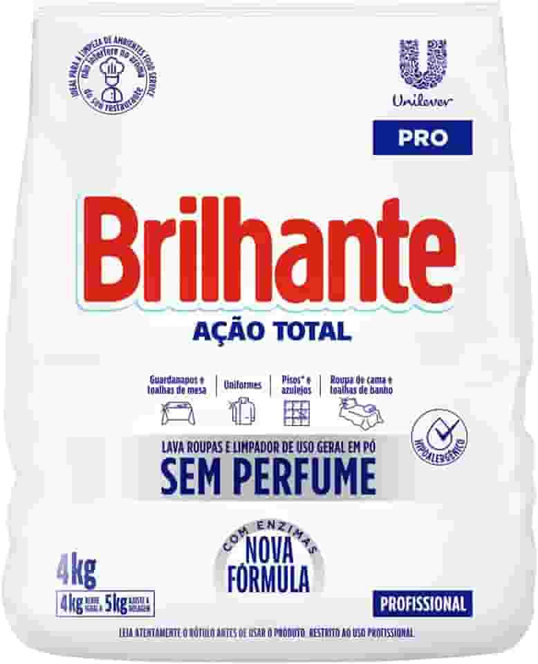 Brilhante Detergente Em Pó De Uso Geral Sem Perfume Limpeza Total Pro Pacote 4Kg