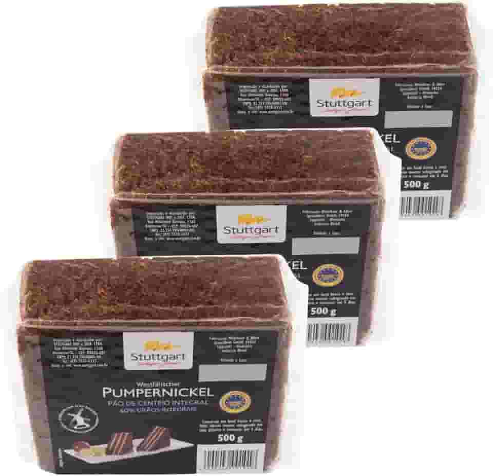 Pão alemão Stuttgart Pumpernickel de Centeio Integral e Malte – 3 unidades de 500g cada – Total 1,5 Kg