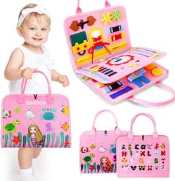 Brastoy Placa de Montessori Sensorial para Crianças Maleta Educativa Brinquedo (Rosa)