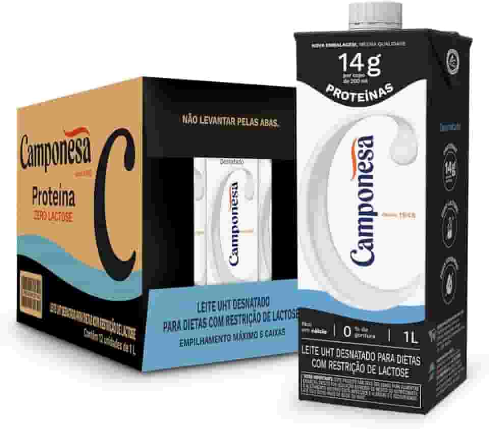 Camponesa Leite Zero Lactose Com 14g de Proteína Desnatado 1L - 12 Unidades