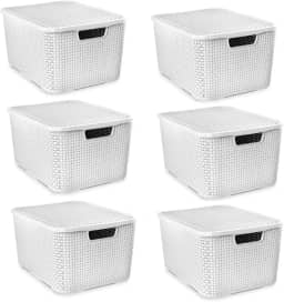 Kit 6 Caixas Organizadoras Rattan 7 Litros Com Tampa Cor: Branco