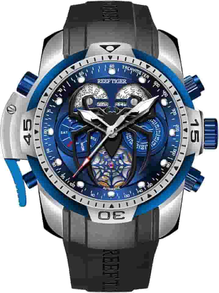 Relógio Esportivo Automático Novo Estilo Mostrador Aranha com Ano Complicado Mês Calendário Perpétuo Relógios de Borracha Mecânica RGA3532SP