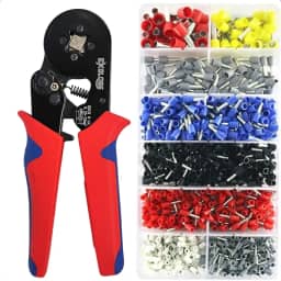 Alicate de Crimpar Hsc8 6-4a com 1900 Ilhós, Prensa Fio, Kit Ferramentas Eletricista com Alicates, Corta Cabos, Desencapadores, Ferros de Soldar e Conectores EXGLOBE