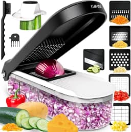 LUMAI Cortador Processador Triturador De Legumes, Queijos, Vegetais, Frutas e Alimentos Manual Multifuncional 6 Em 1 Com Recipiente, Fatiador, Picador, Ralador, Acessórios Para Cozinha
