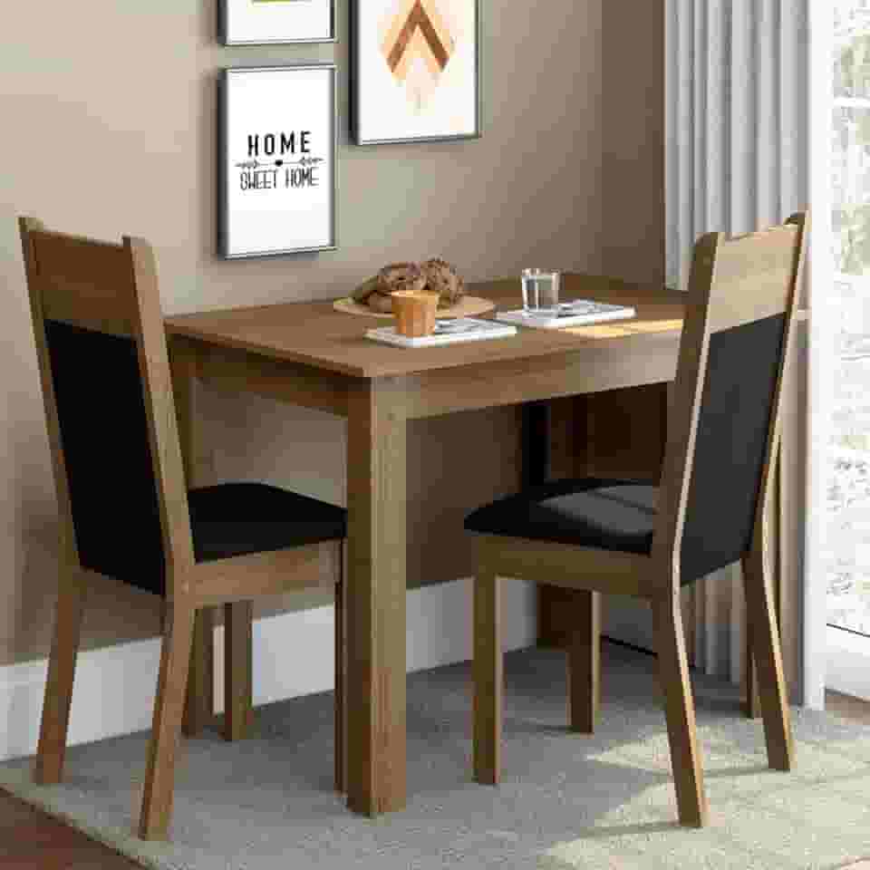 Conjunto Sala de Jantar Madesa Lola Mesa Tampo de Madeira com 2 Cadeiras - Rustic/Preto/Sintético Preto
