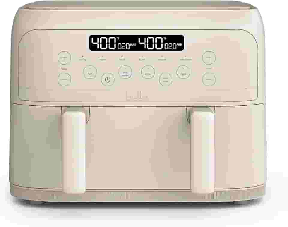 Bella - Fritadeira de ar TriZone de 4 quartos, revestimento antiaderente de cerâmica EverGood™, design de cesta dupla com divisor removível, controlo digital de ecrã tátil com 6