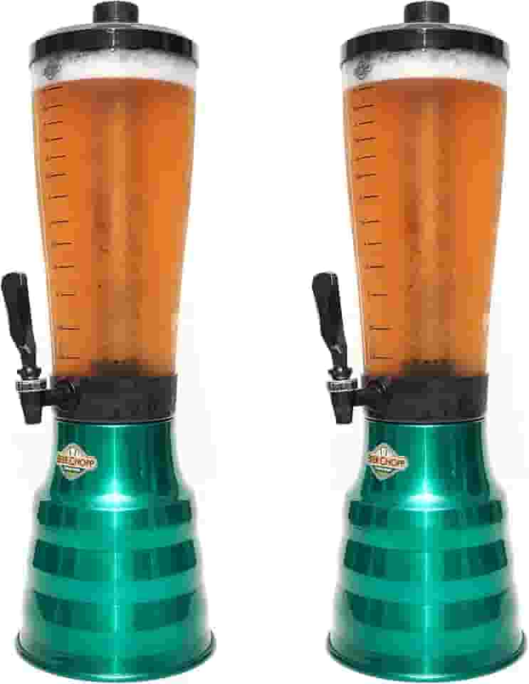 kit 2 Torre Chopp 3,5 L Base Giratória Copo Acrílico Removível 4 Refil Verde