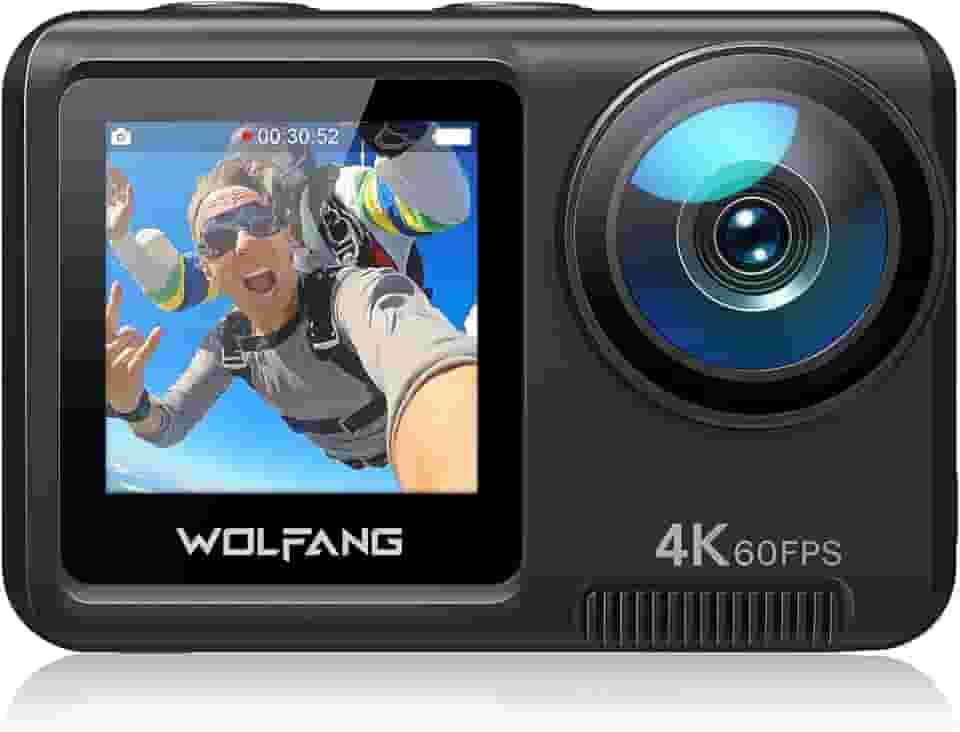 Câmera de Ação WOLFANG GA420 4K 60FPS 24MP WiFi Câmera à Prova d'Água Subaquática EIS 3.0 Zoom 8x Câmera de Capacete (Microfone Externo, Controle Remoto, 2x1350mAh Baterias e Kit de Acessórios)